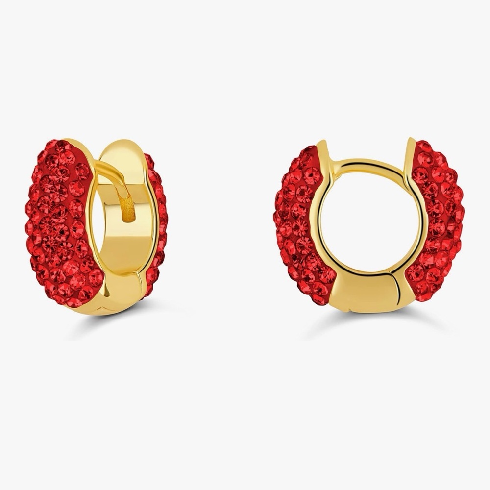 NEW 14k Gold Plated Crystal Hoop Earrings
